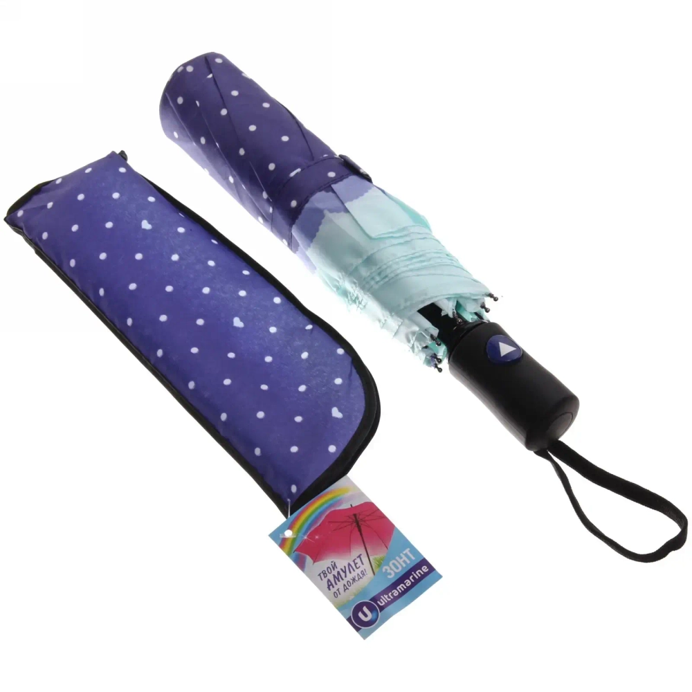 Зонт женский полуавтомат «Ультрамарин - Лагуна», микс 6 цветов, 8 спиц, d-100см, длина в слож. виде 28см, голубые цветы
