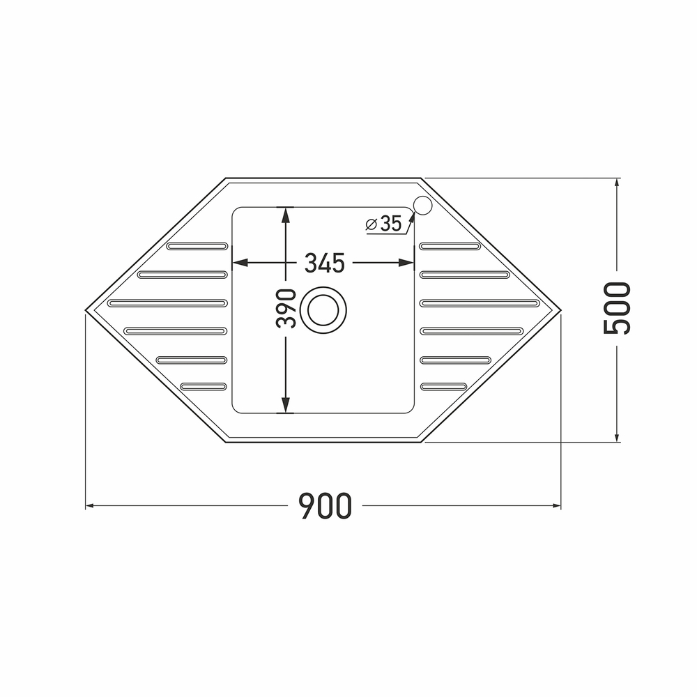 Мойка врез 95х50 (0,8) УГЛОВАЯ вып 3 1/2 MIXLINE 18см с сифоном