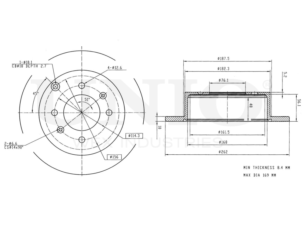 Диск тормозной задний UNIO BRD-20089