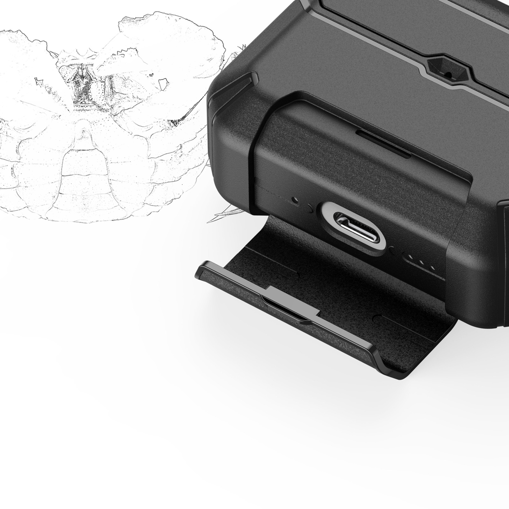 Противоударный чехол черного цвета для наушников AirPods Pro 3, серия PECS Series (с карабином и подставкой) от Dux Ducis