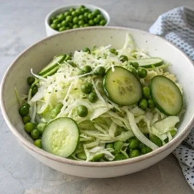 Свежий салат с горошком, капустой и огурцами