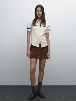 Massimo Dutti Свитер из ажурного трикотажа, натуральный