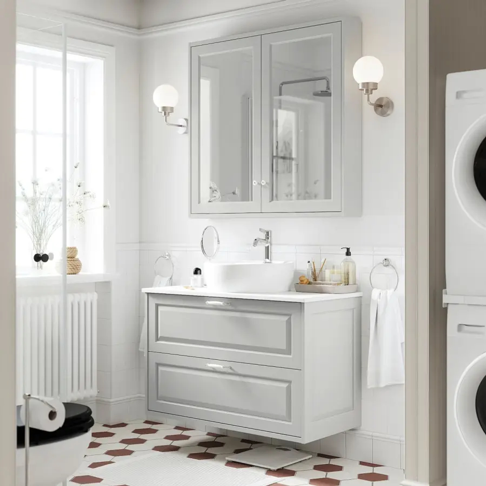 Тумба для ванной - TÄNNFORSEN / TÖRNVIKEN / TАNNFORSEN / TОRNVIKEN IKEA/ ТАНФФОРСЕН/ТОРНВИКЕН ИКЕА, 102х79 см, серый/белый