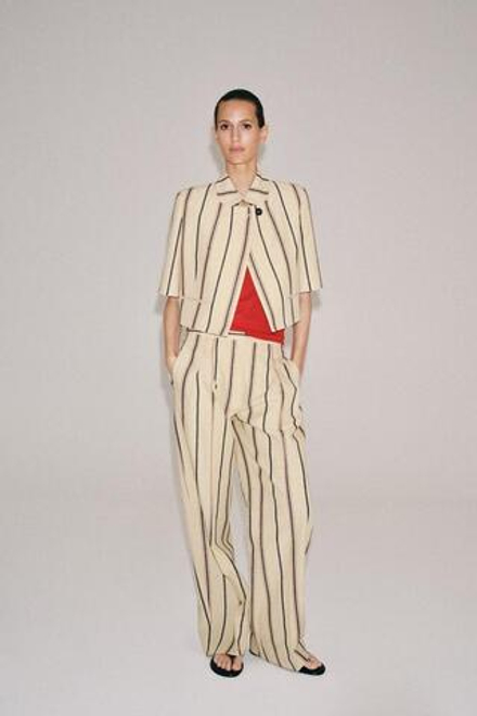 ZARA БРЮКИ В ПОЛОСКУ СО СКЛАДКАМИ — ZW COLLECTION, БЕЖЕВЫЙ