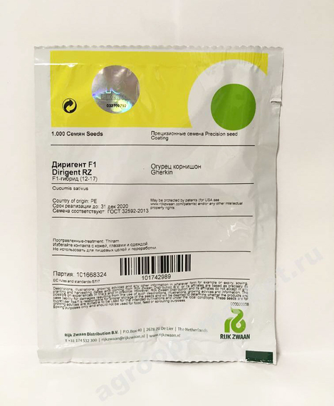 Диригент F1 семена огурца партенокарпического (Rijk Zwaan / Райк Цваан) упаковка – фото 7