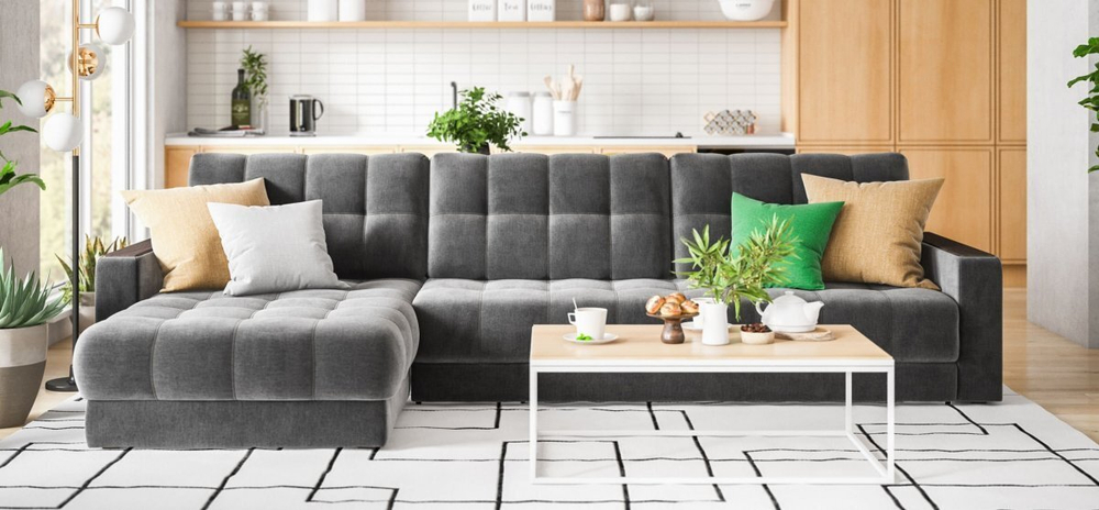 Угловой диван Босс Макс Велюр Монолит серый