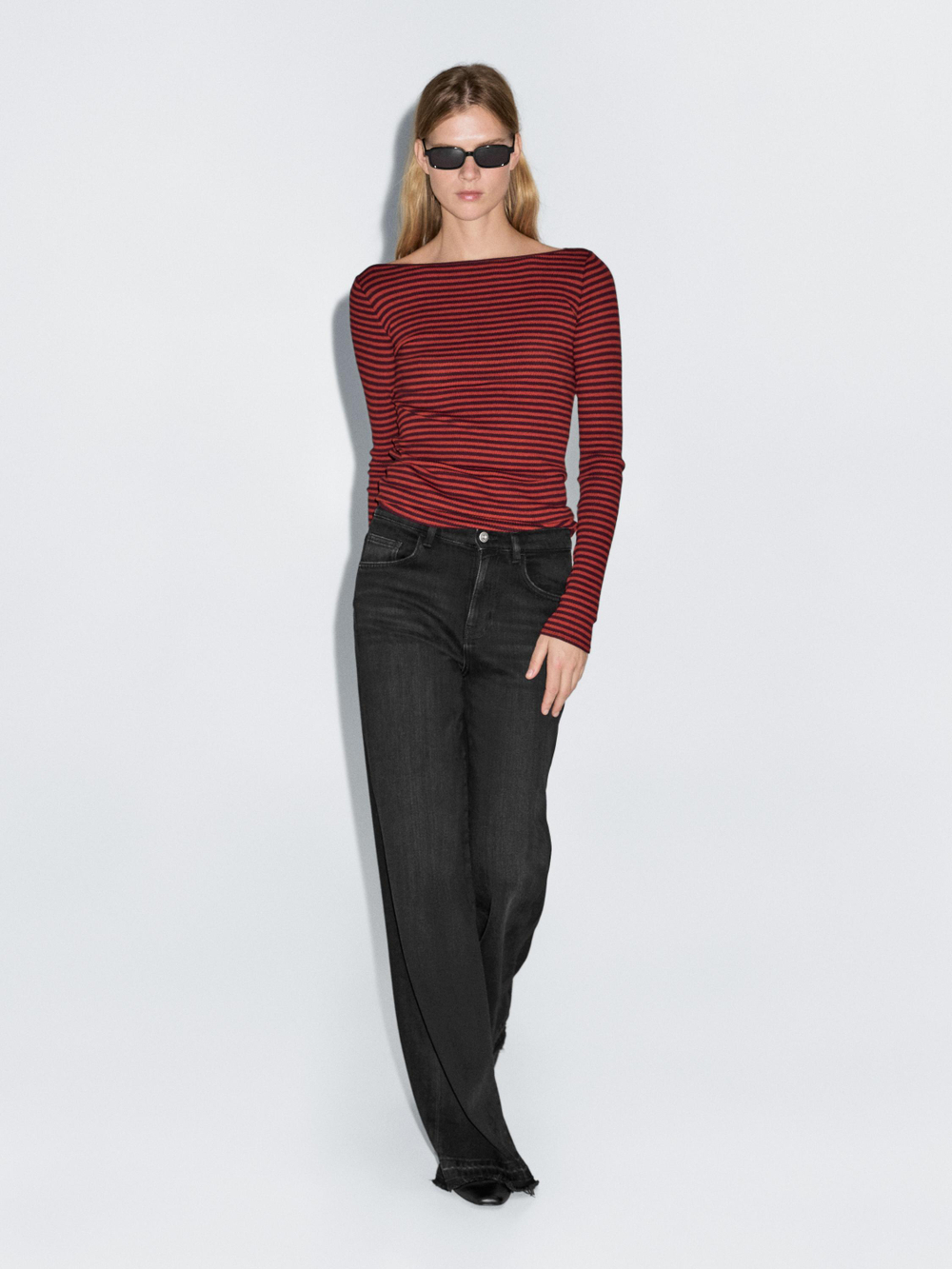 Massimo Dutti Джинсы клеш со средней посадкой, черный