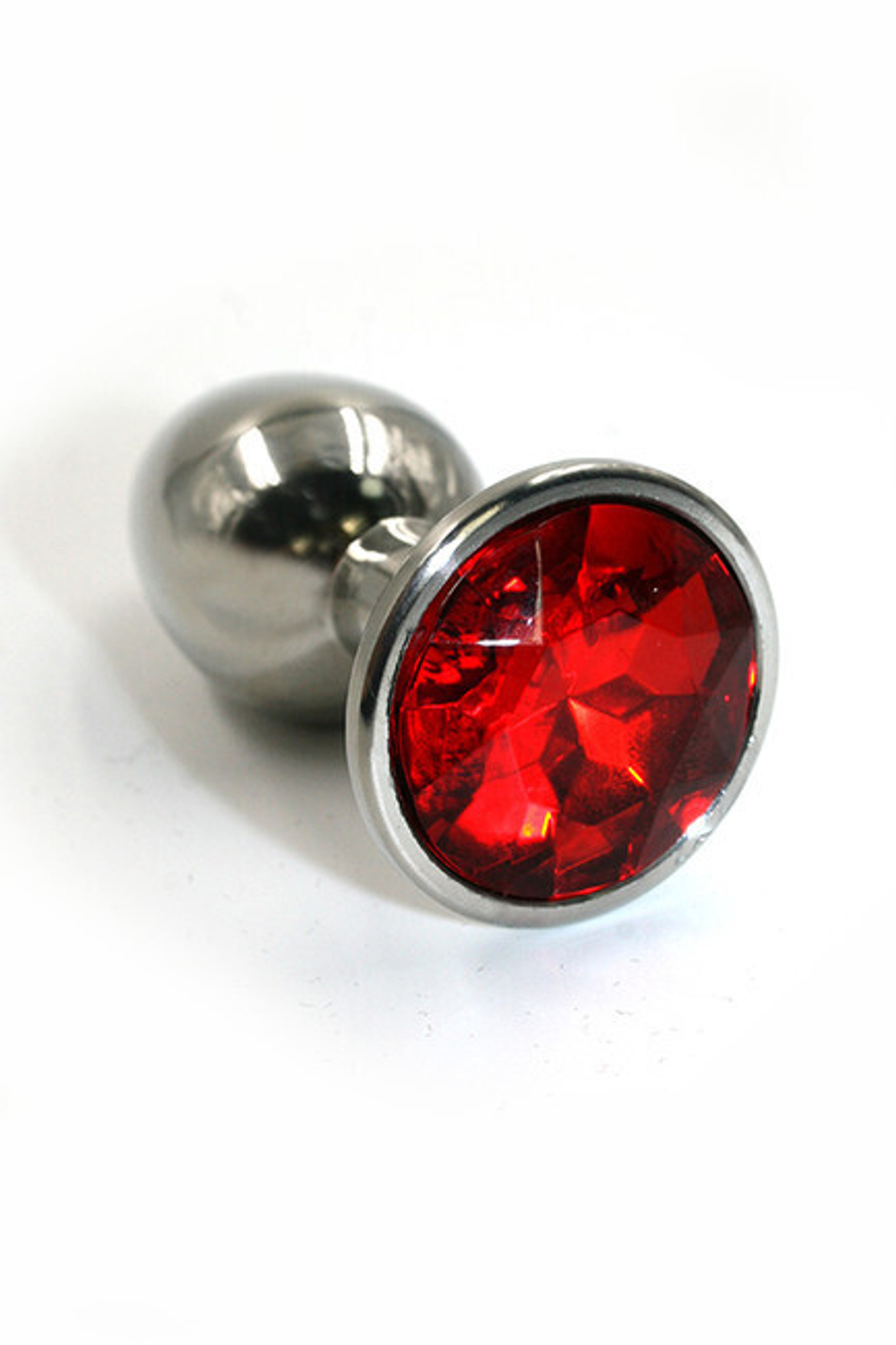 Анальная пробка из аллюминия с ярко-красным кристаллом (Small) (Цвет: серебряный / ярко-красный)