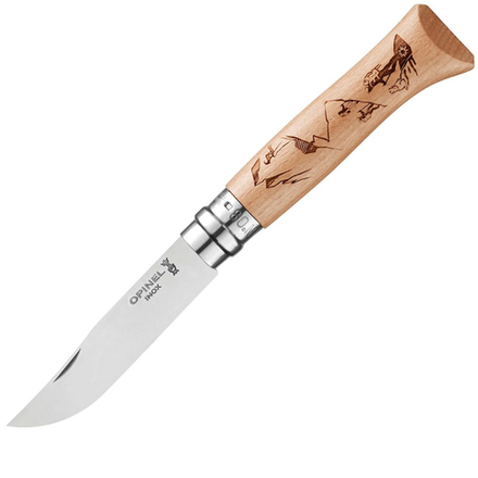 Нож Opinel №8 Alpine adventures, нержавеющая сталь, рукоять дуб, гравировка пеший туризм