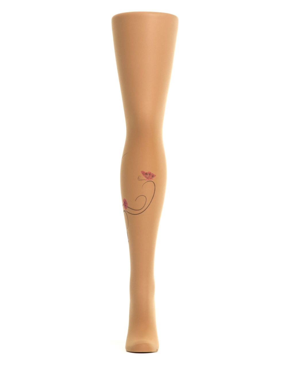 Колготки с нежным цветочным рисунком на правой ножке (Размер: S-M-L) (Цвет: бежевый)