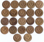 Комплект монет СССР (22шт.) 2 копейки , 1956,61,67,69,70-73,76,79-91г, UNC-PROOF