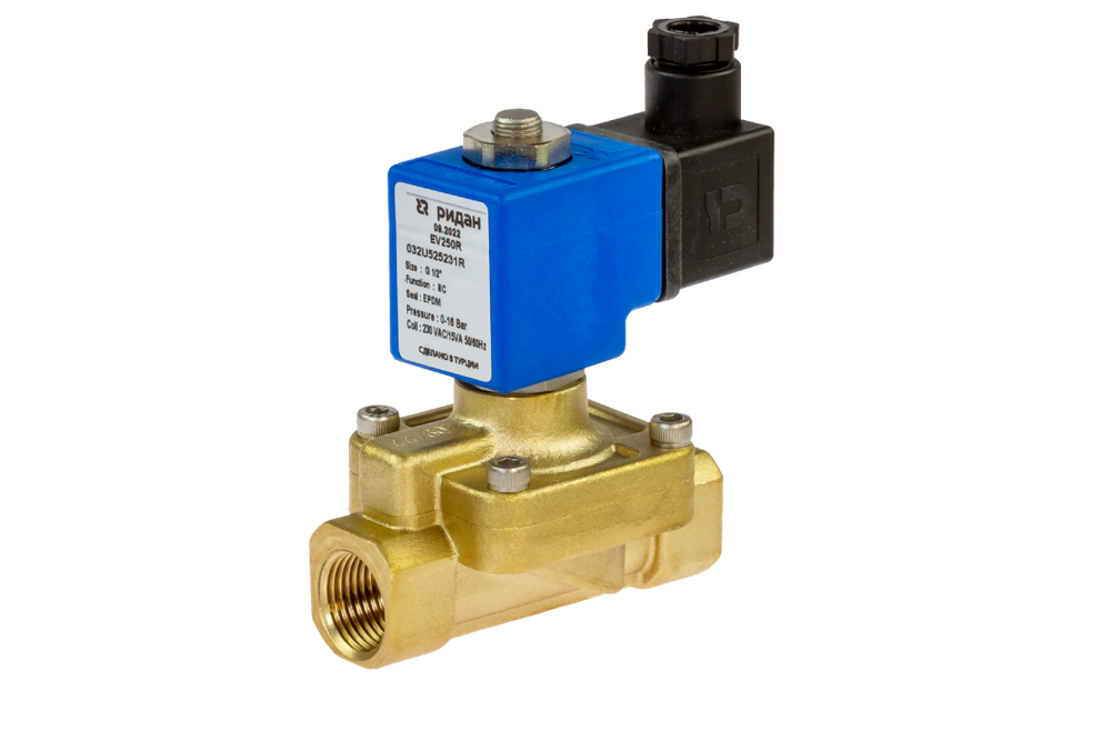 Соленоидный клапан, нормально закрытый, EV250R, Ду15-25, G 1/2"-1", EPDM, с катушкой 24 В (постоянный), Ридан