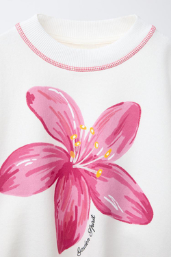 ZARA ТОЛСТОВКА С ЦВЕТКОМ, ЖЕЛТОВАТО-БЕЛЫЙ