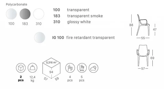 Стул с подлокотниками Vanity прозрачный серый