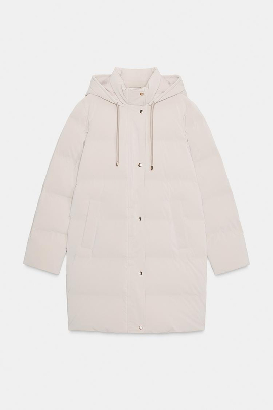 ZARA ПОЛУДЛИННЫЙ ВЕТРОЗАЩИТНЫЙ АНОРАК ИЗ ПРОРЕЗИНЕННОЙ ТКАНИ, ЭКРЮ