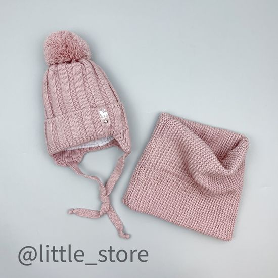 Шапка демисезонная "Единорог" со снудом, Пудра