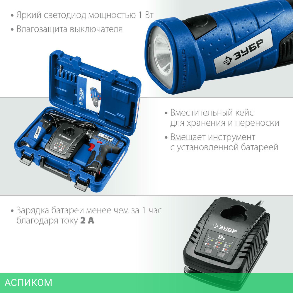 Дрель-шуруповерт Зубр DL-121-22F кейс