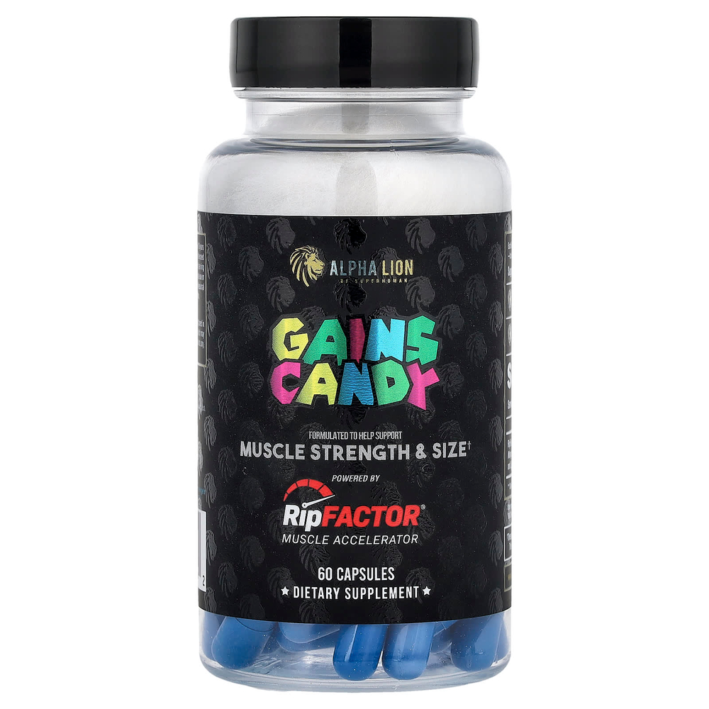 ALPHA LION, Gains Candy, RipFactor®, 60 капсул (325 мг в 1 капсуле)