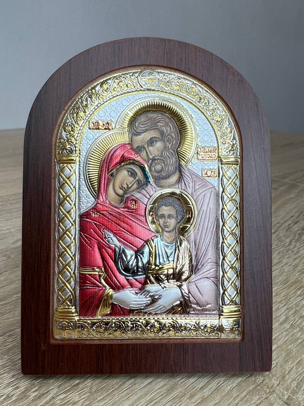 Св. Семейство, икона арочная, красное дерево, эмаль  60х75