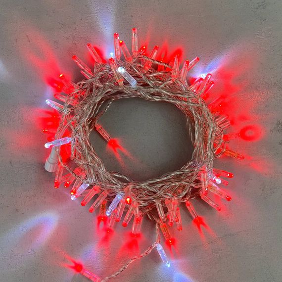 Светодиодная гирлянда с колпачком 100 красных LED ламп 10 м., мерцание, 24В., прозрачный провод ПВХ, IP65, LTC (PST100BLWCAP-10-1R)