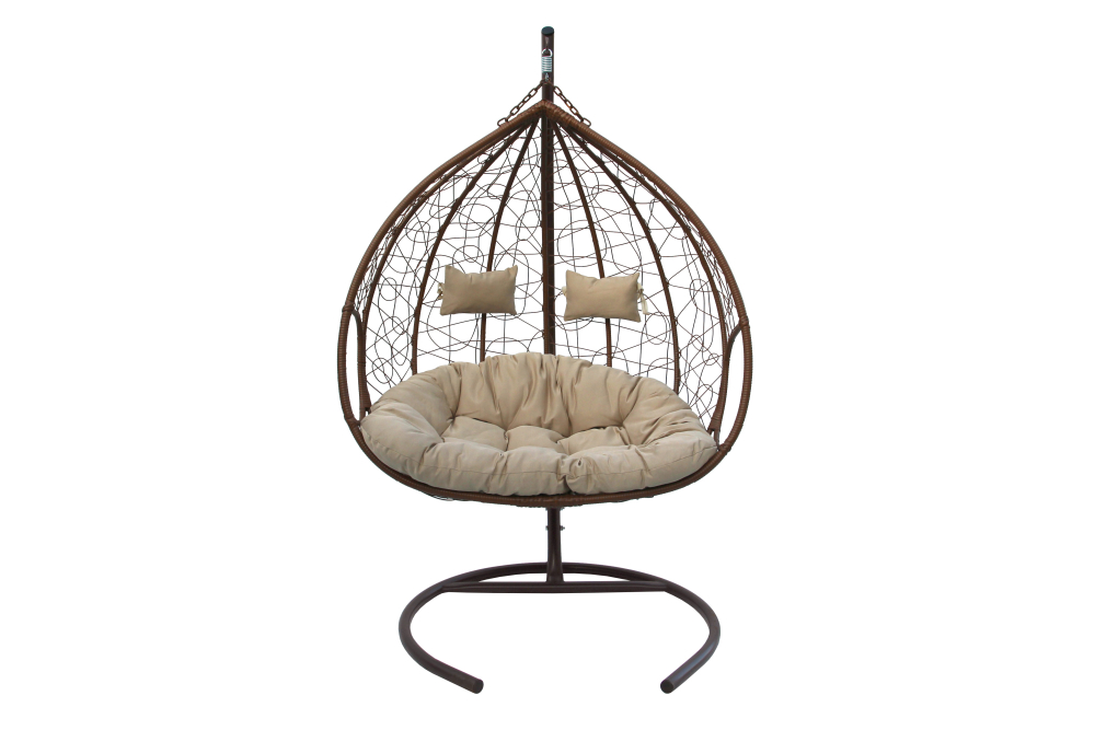 Кресло подвесное двойное Феникс арт.CN3423-МТКОР (стойка+осн.КОРИЧ,корзн.кор..,подуш.беже.3уп. (M))