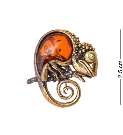AM-3508 Брошь «Хамелеон Паскаль» (латунь, янтарь)