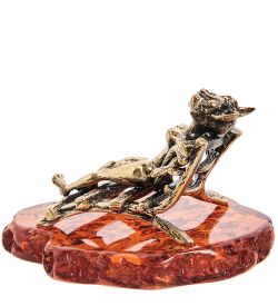 Народные промыслы AM-1487 Фигурка «Кошка - «Жизнь хороша!» (латунь, янтарь)