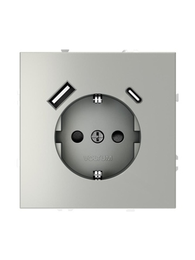 Розетка 1-м СП S70 16А с USB A+С с заземл. защ. шторки механизм сталь Voltum VLS040505