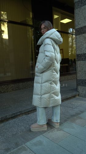 Длинный двусторонний черно-мятный пуховик