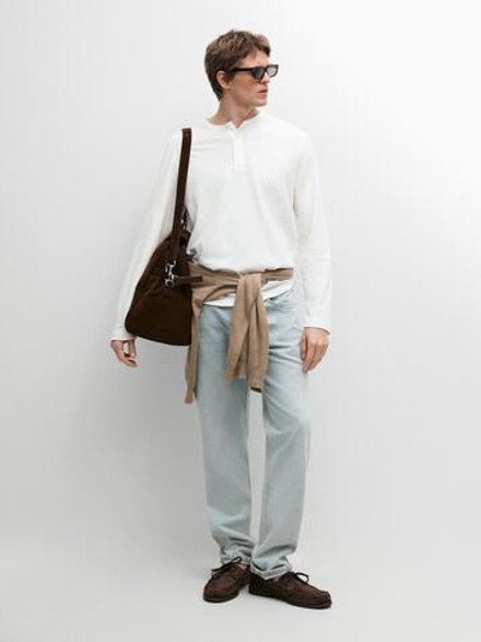 Massimo Dutti Футболка с длинными рукавами и воротником-стойкой, белый