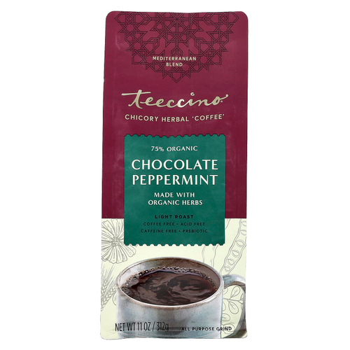 Teeccino, органический травяной кофе из цикория, шоколад и перечная мята, легкая обжарка, без кофеина, 312 г (11 унций)