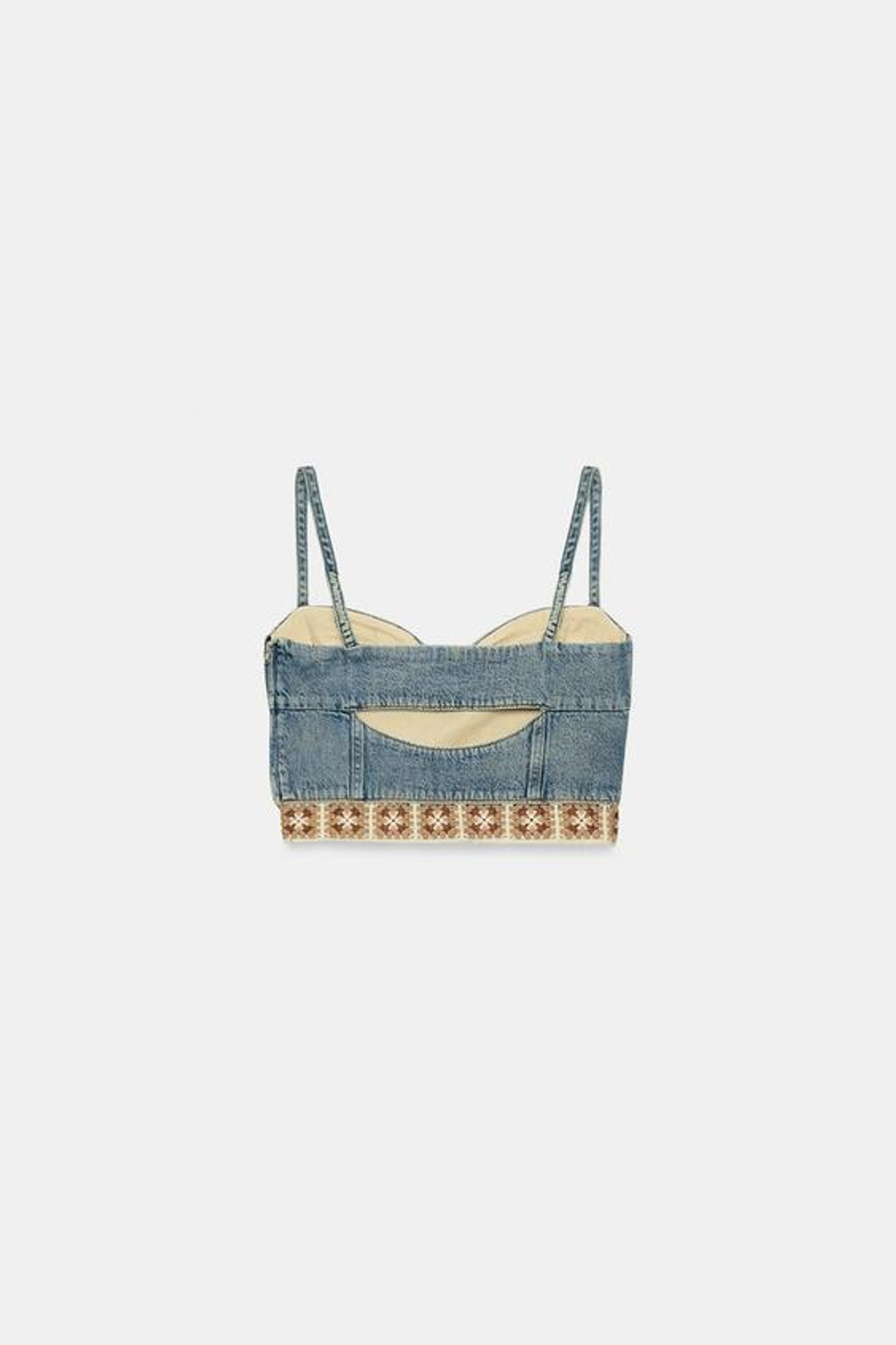 ZARA ТОП Z1975 ДЖИНСОВЫЙ КОМБИНИРОВАННЫЙ КРОШЕ, ВЫЦВЕТШИЙ СИНИЙ