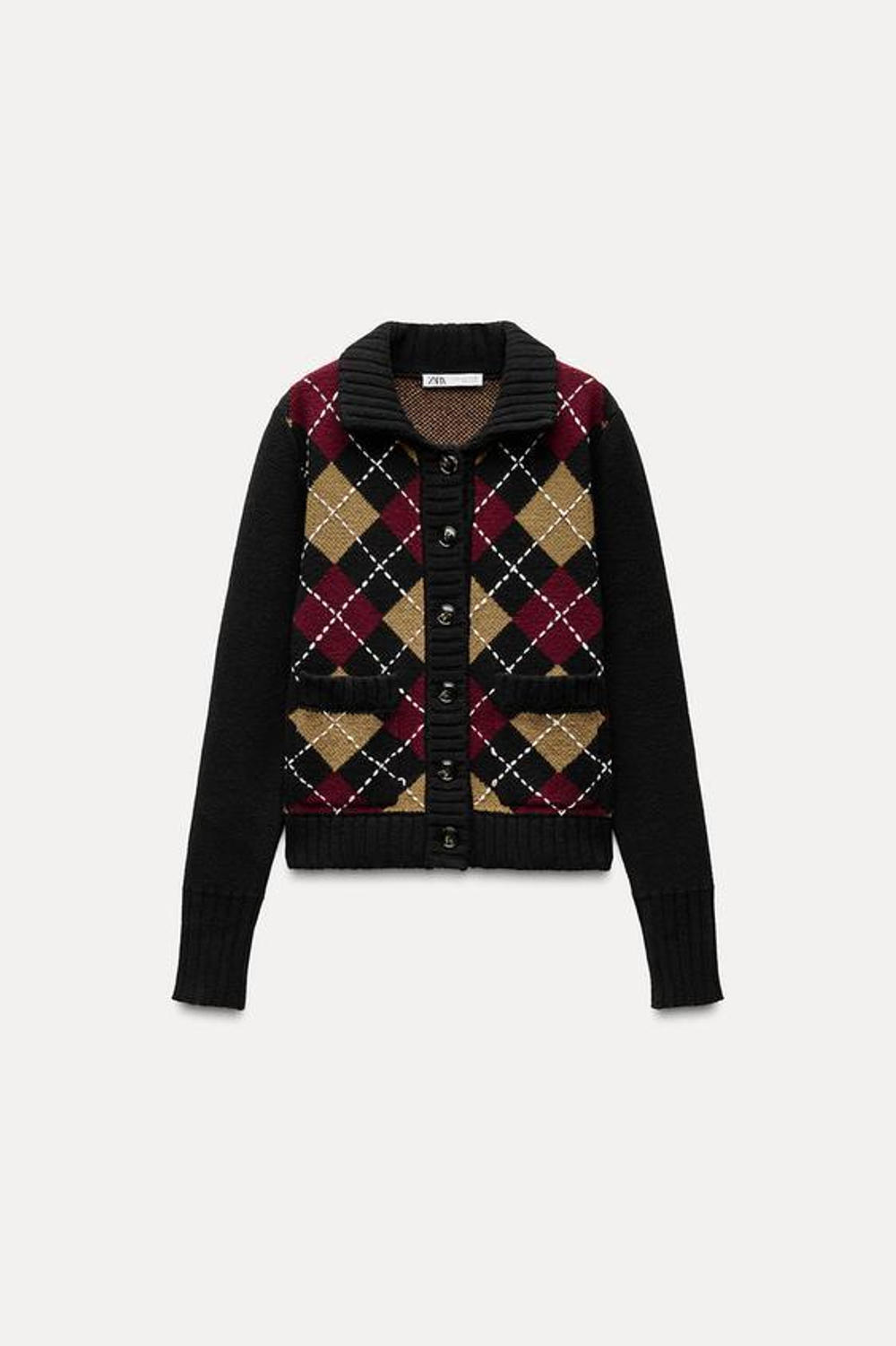 ZARA КАРДИГАН С УЗОРОМ «РОМБЫ», РАЗНОЦВЕТНЫЙ