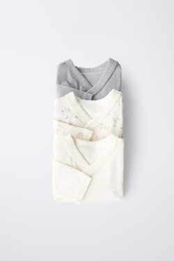 ZARA НАБОР ИЗ ТРЕХ БОДИ-КИМОНО, СЕРЫЙ