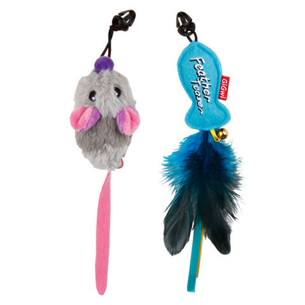 Gigwi CARBON POWER  Дразнилка телескопическая с двумя насадками (рыбка + мышка) 30см