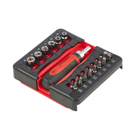 Отвертка реверсивная, с набором бит и торцевых головок, 23 шт, 11786