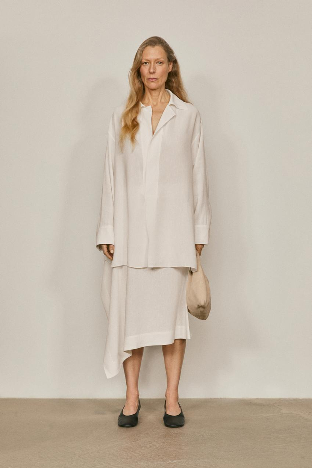 Massimo Dutti Струящаяся юбка-парео миди - Limited Edition, экрю