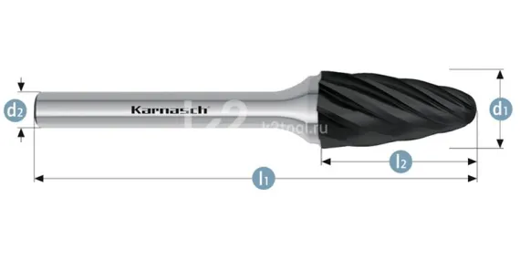Борфреза твердосплавная Karnasch форма F, 3х14х3х38 мм, насечка HP-7 по алюминию, покрытие Black-Tec, арт. 11.5055-015