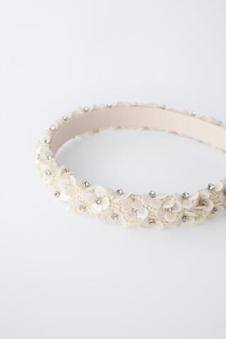 ZARA ОБОДОК С КОНТРАСТНЫМИ ДЕТАЛЯМИ "ЦВЕТЫ", ЭКРЮ