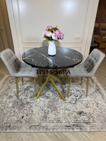 Круглый раздвижной стол "Черный мрамор", и стулья "Бостон" серый