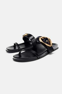 ZARA САНДАЛИИ С ДВУМЯ РЕМЕШКАМИ И ПРЯЖКОЙ, ЧЕРНЫЙ
