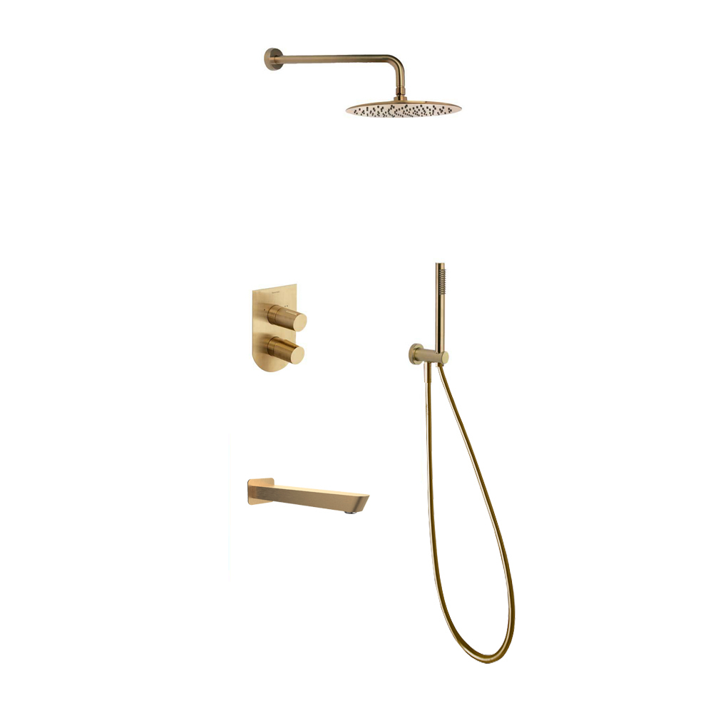 Встраиваемый смеситель для душа с изливом, тропическим и ручным душем TZAR K3415031OC золото