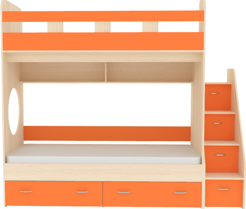 Двухъярусная кровать КарИВи Юниор 1 80х190  Дуб Молочный Оранжевый