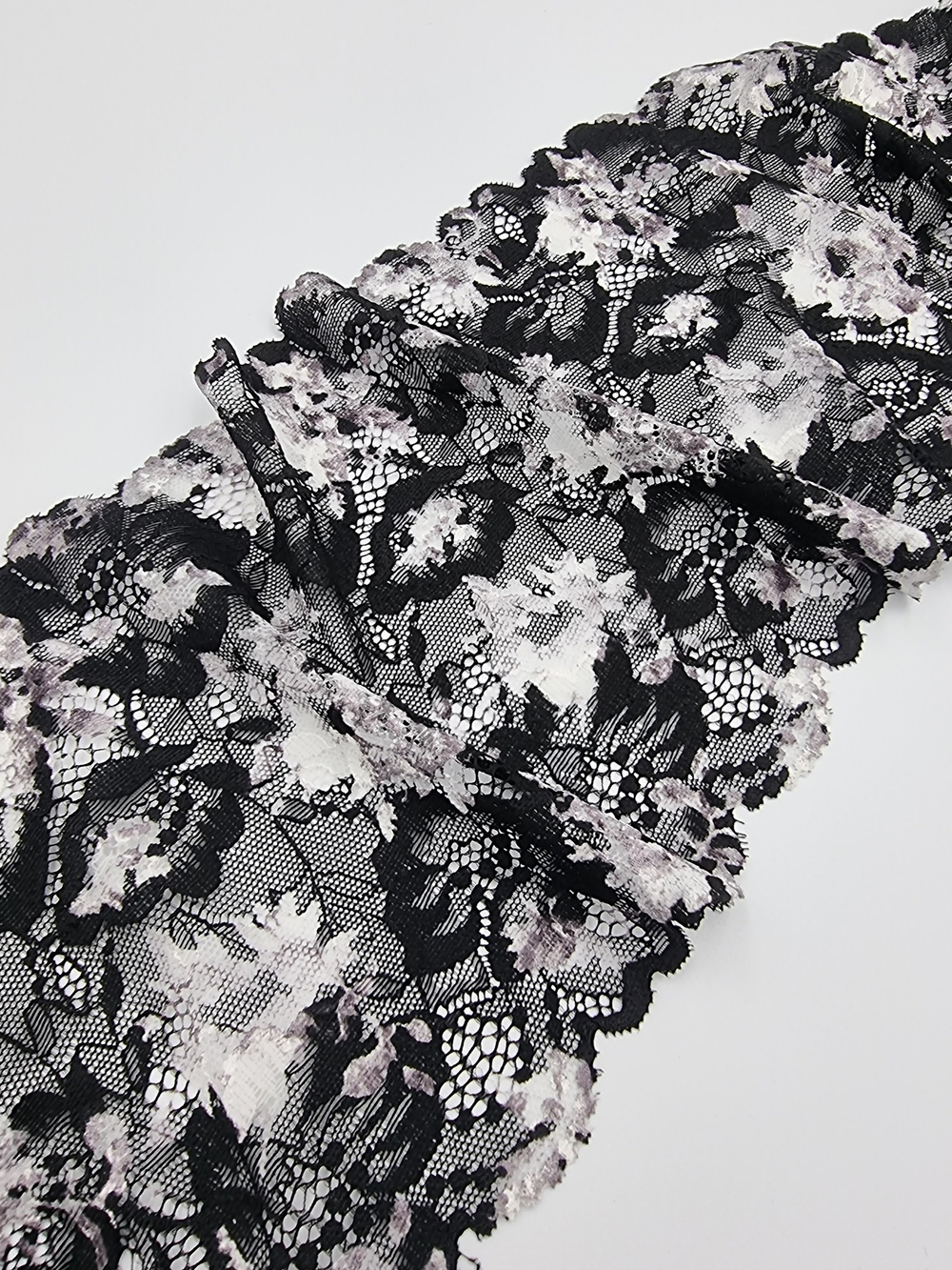 Кружево эластичное чёрный/белый/серый К629