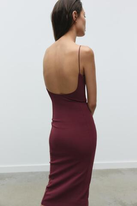 ZARA ПЛАТЬЕ МИДИ ИЗ ЭЛАСТИЧНОЙ ТКАНИ, ГРАНАТОВЫЙ