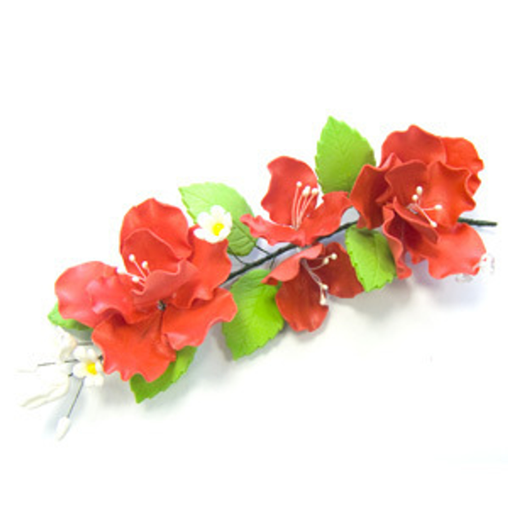 Украшение сахарное БУКЕТ КРАСНЫЙ ШИПОВНИК 28 см.