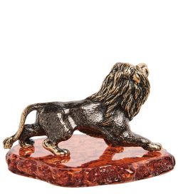 Народные промыслы AM-1081 Фигурка «Лев охотник» (латунь, янтарь)