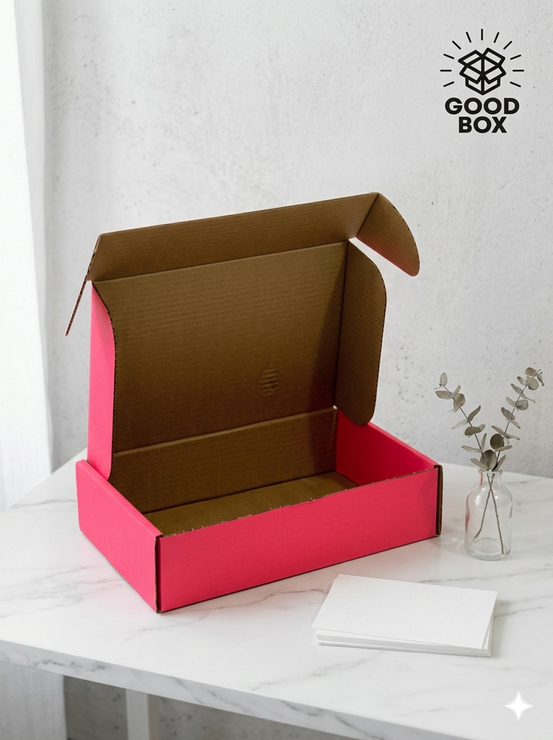 Коробка 315*215*81 розовая микрогофрокартон