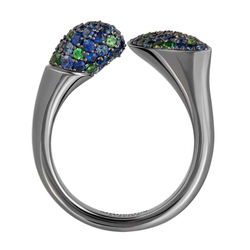 Кольцо с Цаворитами и Сапфирами, R0259-4/25