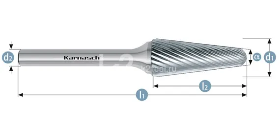 Борфреза твердосплавная Karnasch форма L, 3х14х3х38 мм, насечка HP-2, без покрытия, арт. 11.3080-010